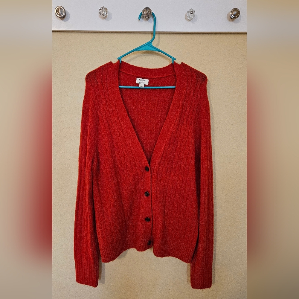 J Crew Cable knit cardigan sweater Size L